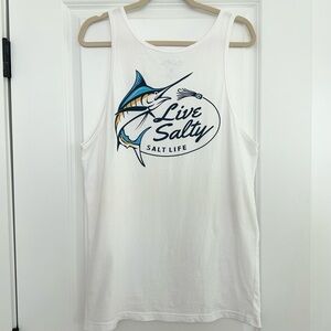 Salt Life White Tank Top with Marlin Graphic “Live Salty”